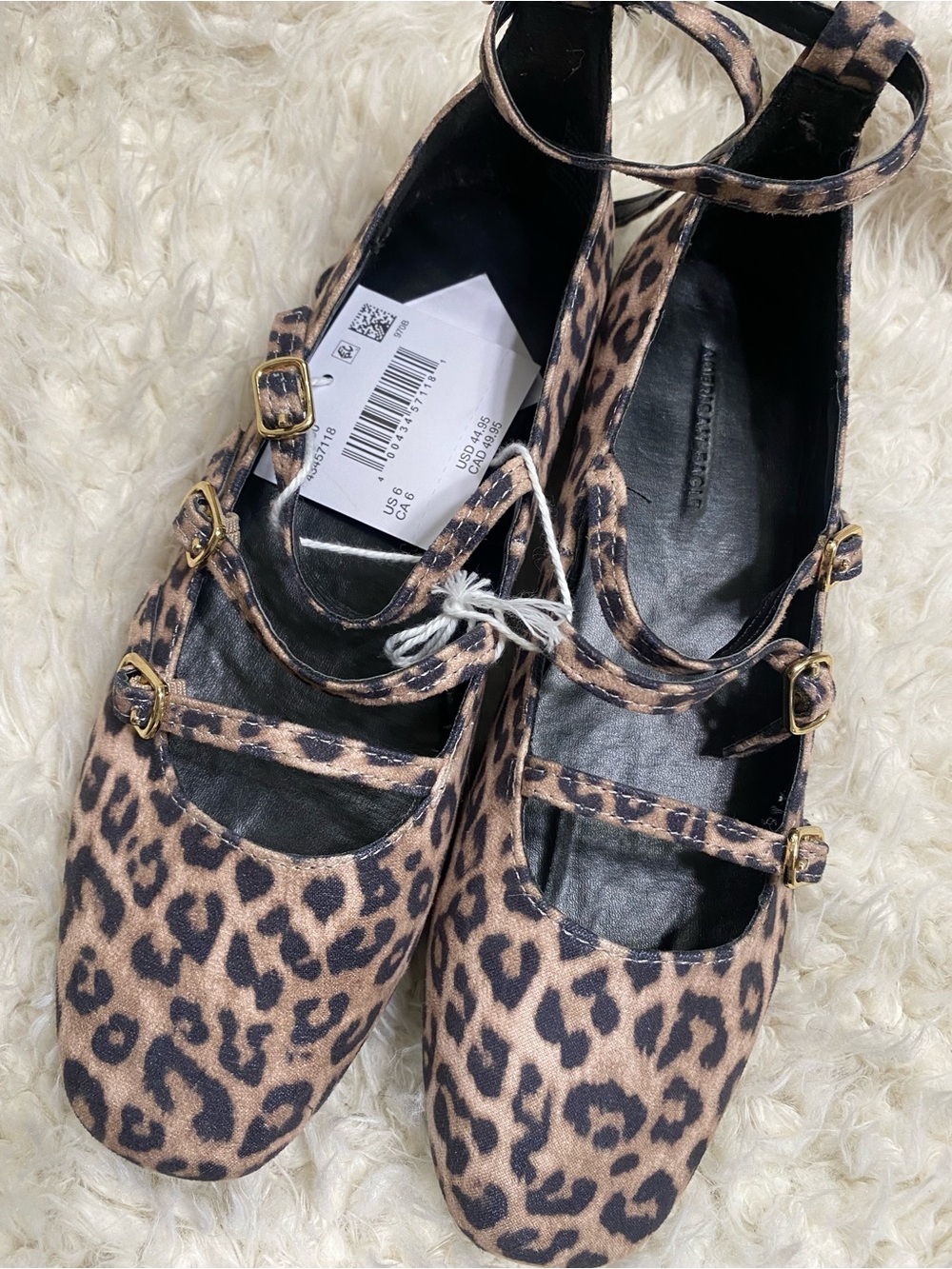 American Eagle Outfitters Leopard Print Flats with Ankle Straps - Tan & Black